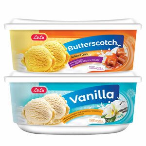 Lulu Ice Cream Vanilla 1Litre + Butter Scotch 1Litre