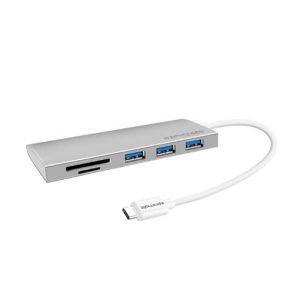 صورة بروميت موزع USB-C سريع يدعم ثلاثة مخارج USB3.1  ومنفذ ذاكرة - فضي